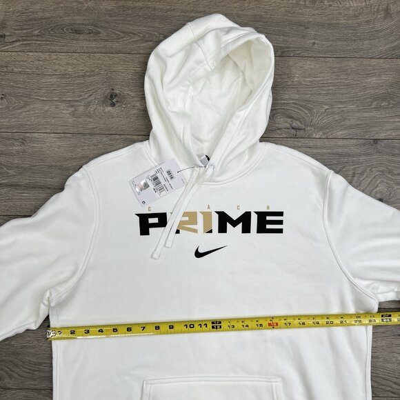 Nike Fleece Hoodie Size Large Mens White Black Coach Prime Club Pullover - Picture 5 of 8